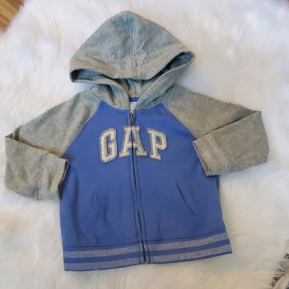 💥4 for$18 Gap Zip Hoodie Blue & Silver 18-24 mo